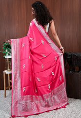 Rani Pink Mashru Silk Saree with Blouse Piece