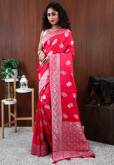 Rani Pink Mashru Silk Saree with Blouse Piece