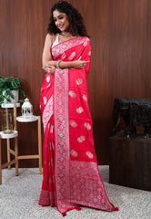 Rani Pink Mashru Silk Saree with Blouse Piece