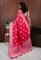 Rani Pink Mashru Silk Saree with Blouse Piece