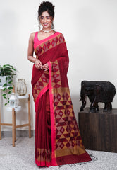 Maroon Handloom Saree With Blouse Piece