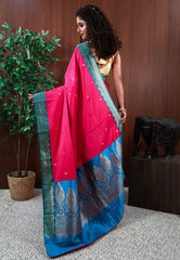 Rani Pink with Rama Green Mashru Silk Saree with Blouse Piece