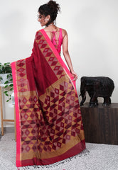 Maroon Handloom Saree With Blouse Piece