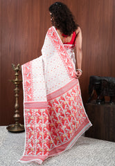 White Dhakai Jamdani Cotton Saree without Blouse Piece