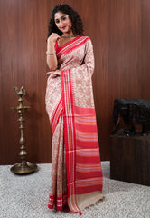 Off White Tussar  Pure Silk Saree with Blouse Piece