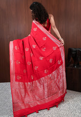 Red Mashru Silk Saree with Blouse Piece