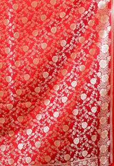 Dual Shades of Magenta and Red Wedding Banarasi Silk Saree with Blouse Piece