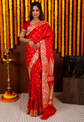 Red Minakari Wedding Banarasi Silk Saree with Blouse Piece