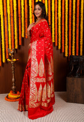 Red Minakari Wedding Banarasi Silk Saree with Blouse Piece