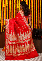 Red Minakari Wedding Banarasi Silk Saree with Blouse Piece