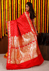 Red Wedding Banarasi Silk Saree with Blouse Piece