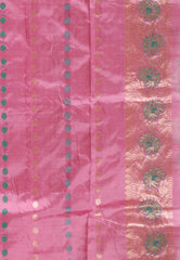 Ivory Minakari with Onion Pink Border Kadwa Katan Pure Silk Saree With Blouse Piece