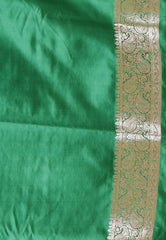 Off White with Green  Korial Banarasi Silk Saree With Blouse Piece