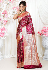 Magenta Wedding Banarasi Silk Saree with Blouse Piece