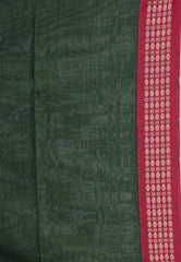 Bottle Green with Rani Pink Border Handloom Saree With Blouse Piece