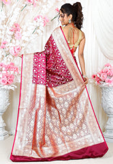 Magenta Wedding Banarasi Silk Saree with Blouse Piece