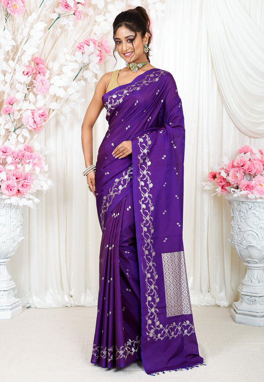 Purple Katan Silk Saree With Blouse Piece