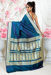 Peacock Blue Wedding Banarasi Silk Saree with Blouse Piece