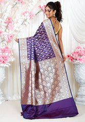 Purple Wedding Banarasi Silk Saree with Blouse Piece