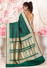 Bottle Green Wedding Banarasi Silk Saree with Blouse Piece