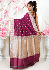 Magenta Kadwa Pure Silk Banarasi Saree with Blouse Piece