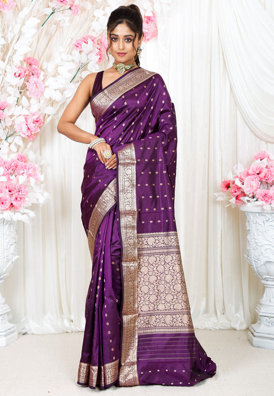 Purple with Minakari Buti Katan Pure Silk Saree With Blouse Piece