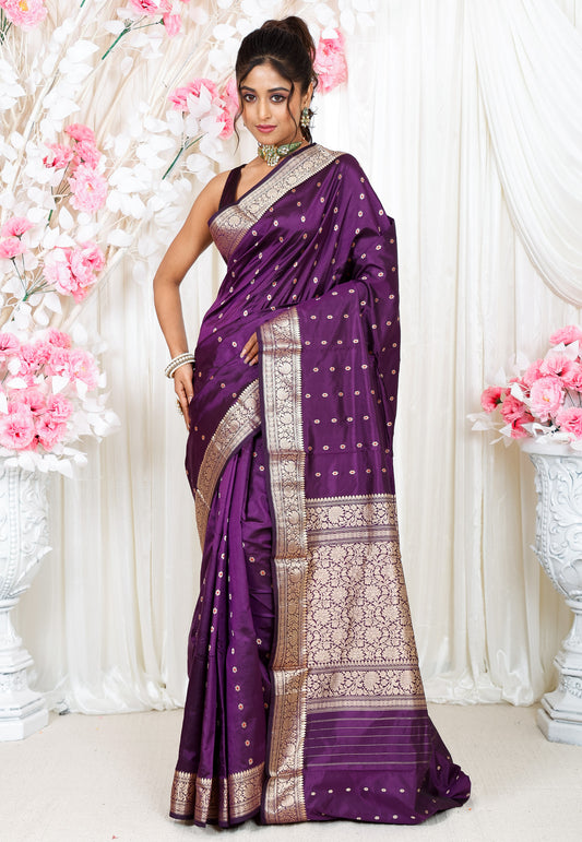 Purple with Minakari Buti Katan Pure Silk Saree With Blouse Piece