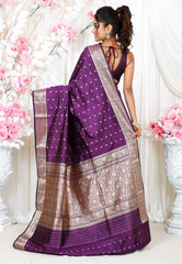 Purple with Minakari Buti Katan Pure Silk Saree With Blouse Piece