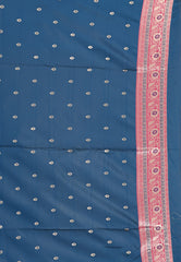 Turquoise Blue with Rani Pink Border Mashru Silk Saree with Blouse Piece