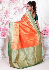 Orange with Green Border Tissue Kanjivaram Silk Saree With Blouse Piece