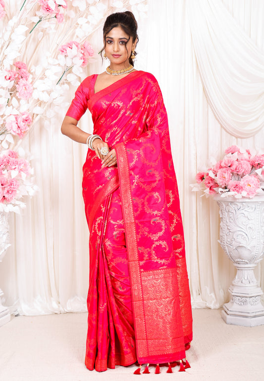 Rani Pink Mashru Silk Saree with Blouse Piece