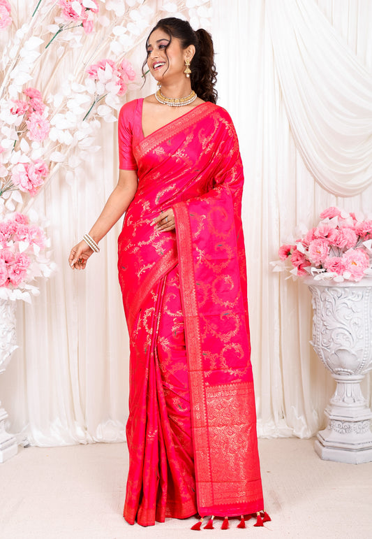 Rani Pink Mashru Silk Saree with Blouse Piece