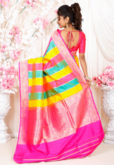 Multicolor Kadwa Katan Pure Silk Saree With Blouse Piece