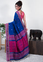 Turquoise Blue Handloom Saree With Blouse Piece