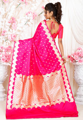 Rani Pink Wedding Banarasi Silk Saree with Blouse Piece