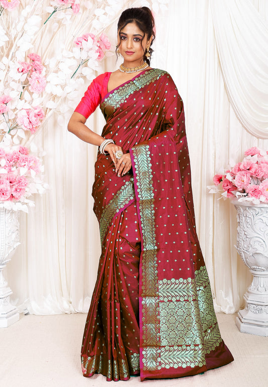 Rani Pink Katan Pure Silk Saree With Blouse Piece