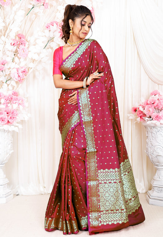 Rani Pink Katan Pure Silk Saree With Blouse Piece