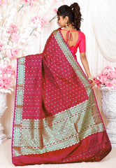 Rani Pink Katan Pure Silk Saree With Blouse Piece