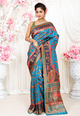 Blue Kani Silk Saree With Blouse Piece