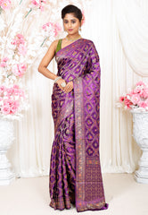 Purple Kani Silk Saree With Blouse Piece