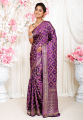 Purple Kani Silk Saree With Blouse Piece