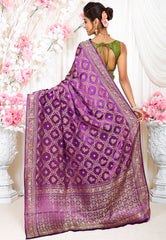 Purple Kani Silk Saree With Blouse Piece