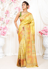 Lemon Yellow  Kani Silk Saree With Blouse Piece