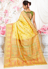 Lemon Yellow  Kani Silk Saree With Blouse Piece