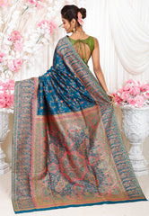 Blue  Kani Silk Saree With Blouse Piece