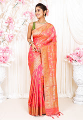 Rani Pink Kani Silk Saree With Blouse Piece