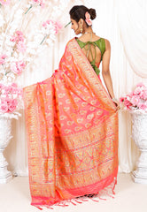 Rani Pink Kani Silk Saree With Blouse Piece