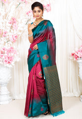 Magenta with Rama Green Border Kanjivaram Silk Saree With Blouse Piece