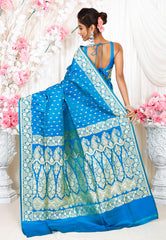 Feroza Blue Wedding Banarasi Silk Saree with Blouse Piece