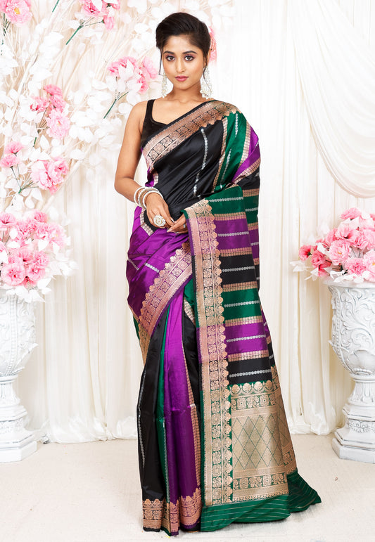 Multicolor Kadwa Katan Pure Silk Saree With Blouse Piece